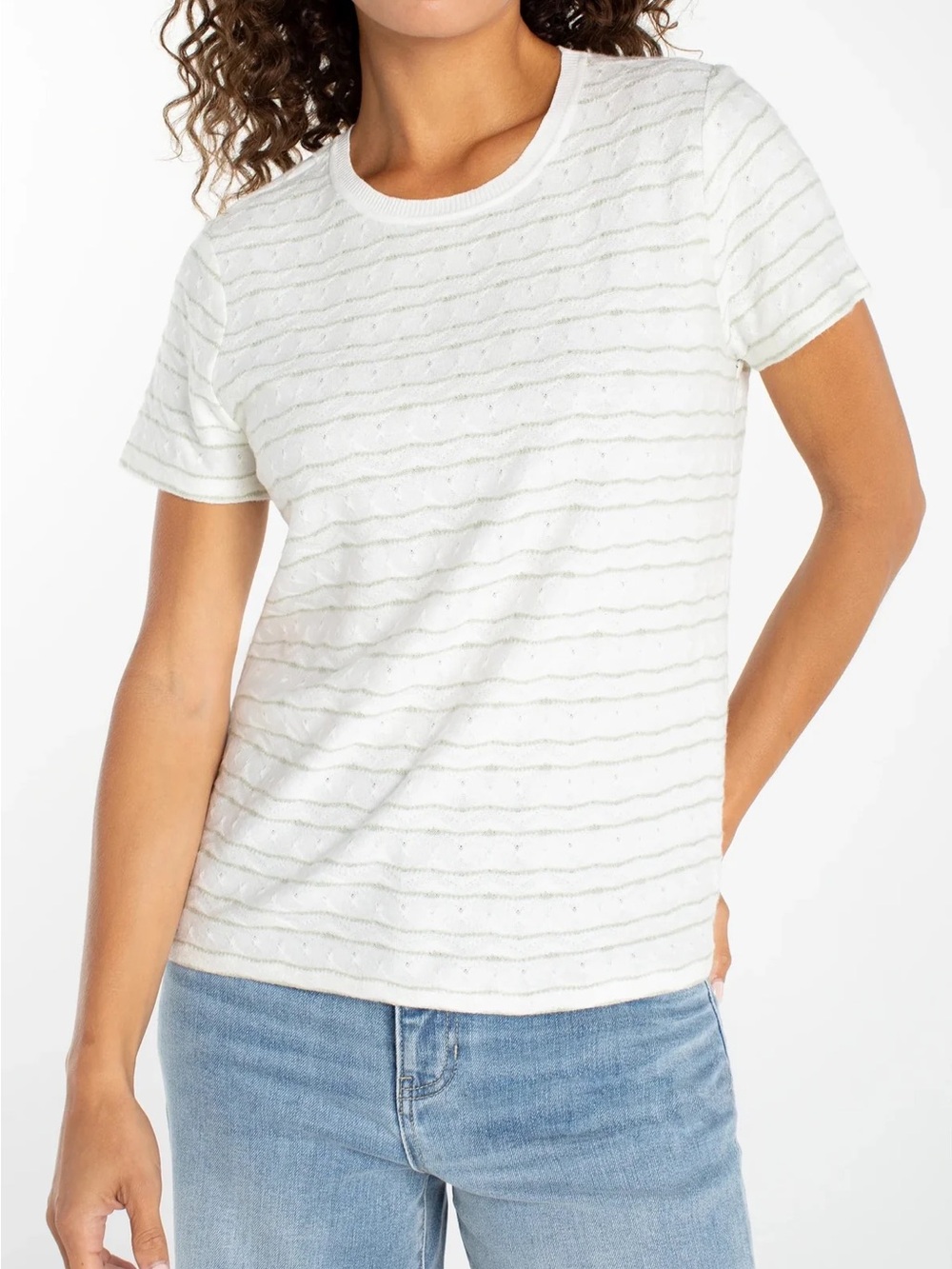 Liverpool Knit Short-Sleeve Textured Stripe Tee